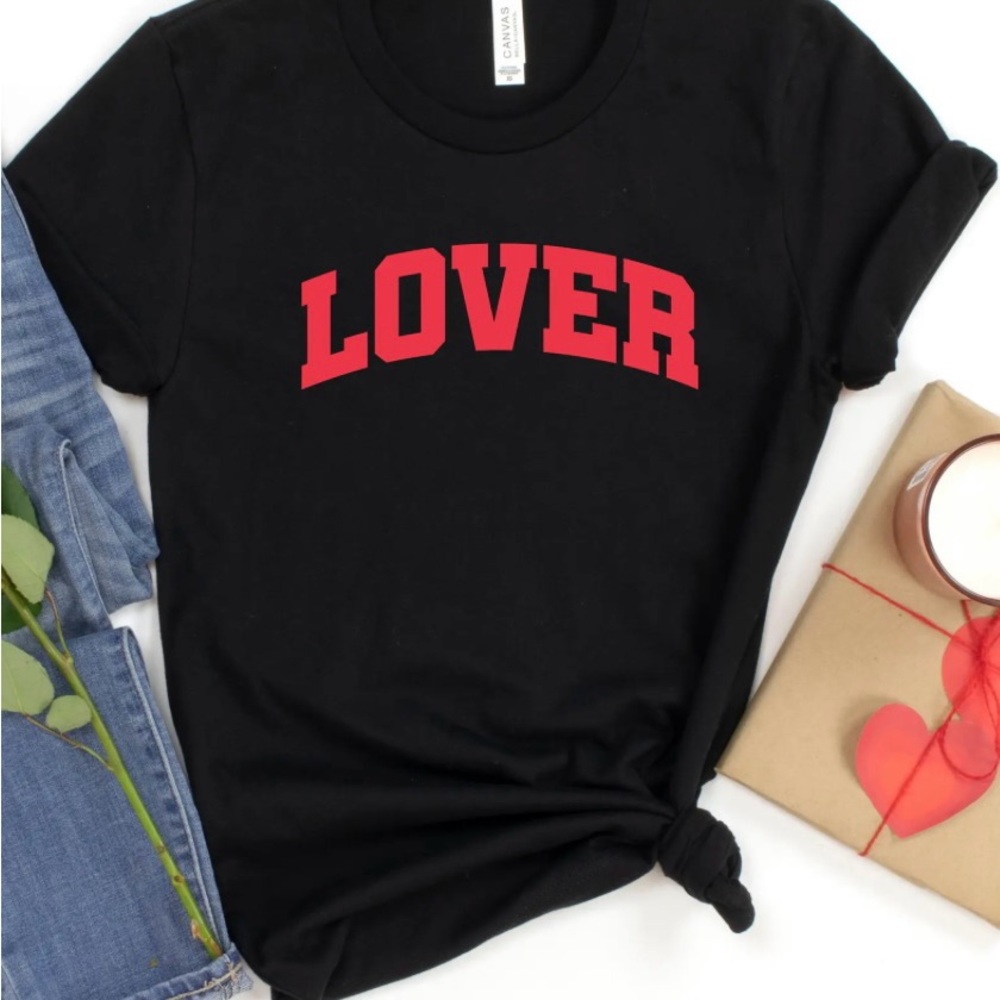 Black T-Shirt with Red 'LOVER' Print
